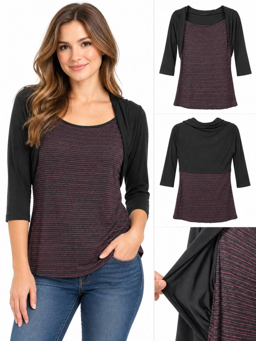 Maurices Stripe Drape Blouse Cardigan Top Women’s Medium Black Pink